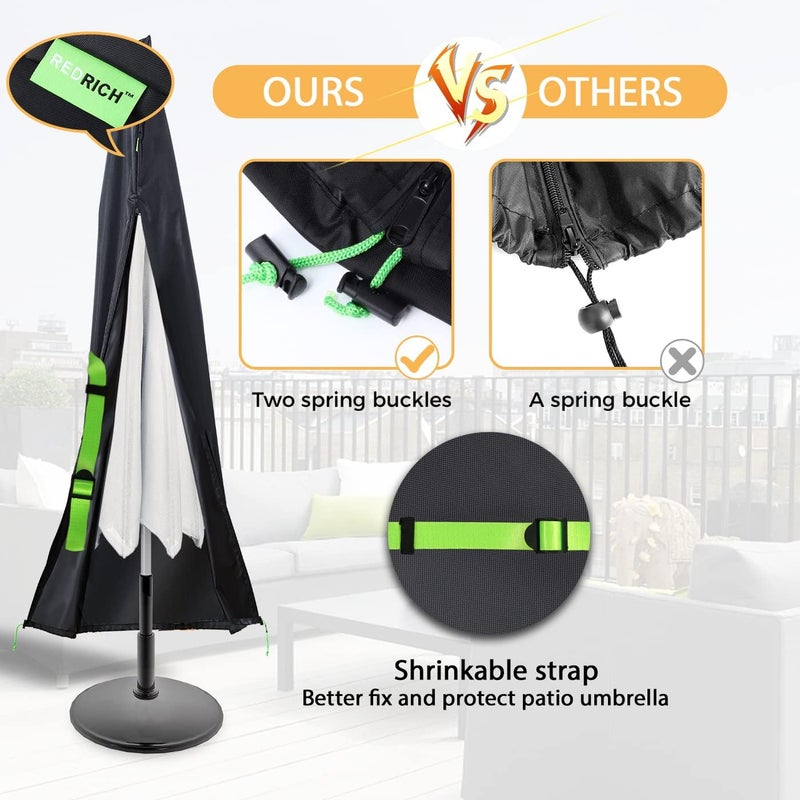 REDRICH Patio Umbrella Cover with Push Rod - Waterproof Patio Parasol Covers with Zipper for 7ft to 11ft Outdoor Umbrellas - Image 5